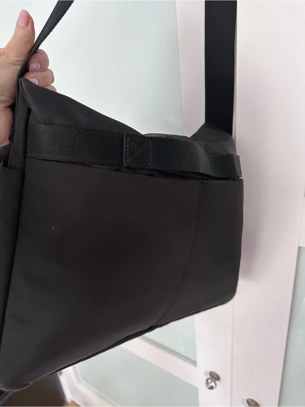 COS Black Nylon Messenger Satchel with Front Buckle
